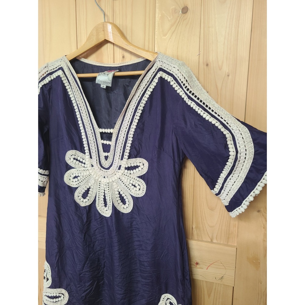 Yoana Baraschi Tunic Dress Womens Size 8 Purple Silk Blend Crochet Lace Boho - Picture 2 of 10